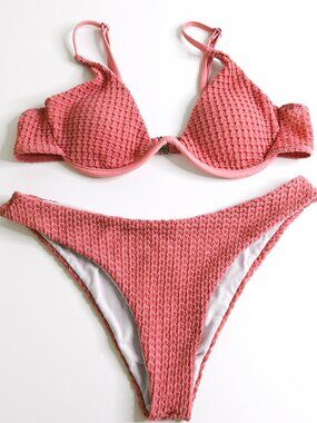 Mauve Underwire Bikini Top with Cheeky Swim Bottom - Size Medium